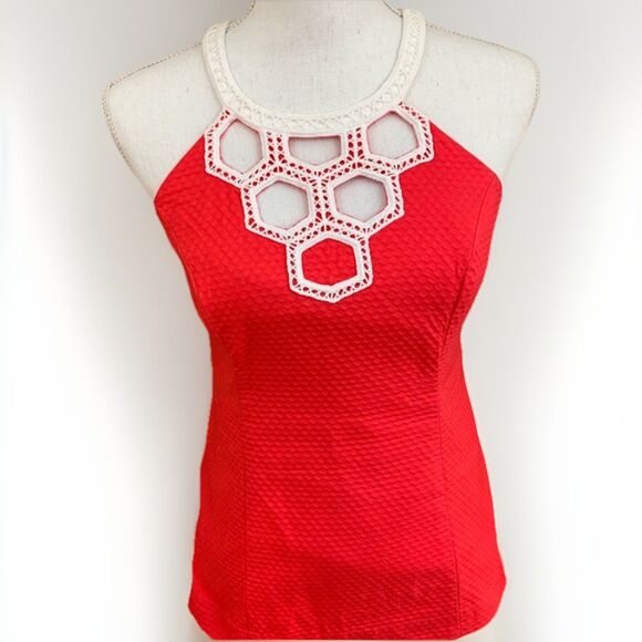 Lilly Pulitzer Annabelle Halter Top island coral red orange Size 4 Small - Picture 2 of 7